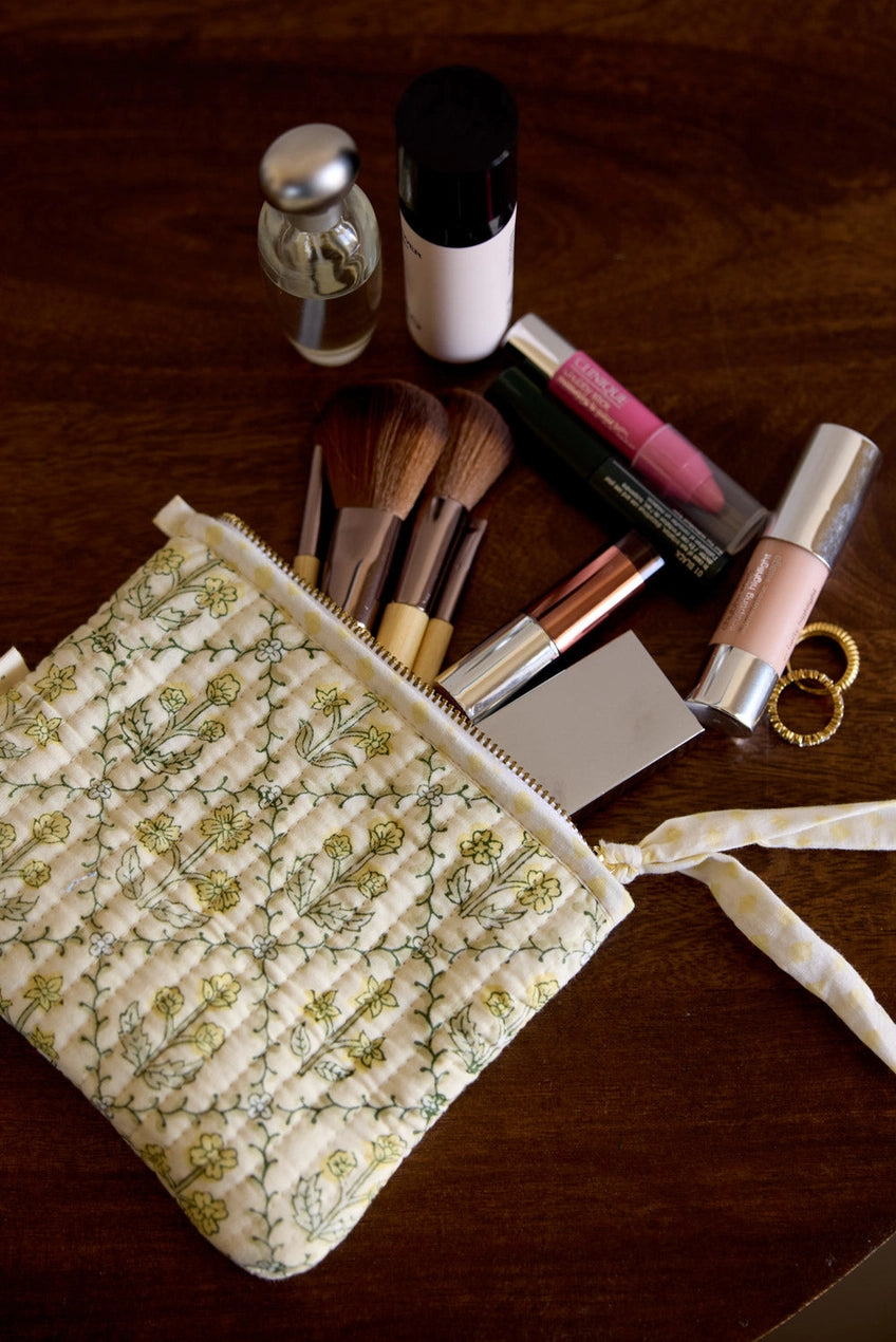 Organic Cotton Zipped Pouch Set 2pk - Floral Buttercream