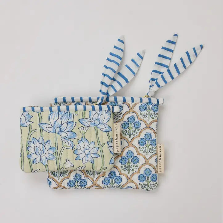 Organic Cotton Zipped Pouch Set 2pk - Floral Indigo