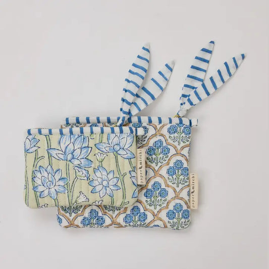 Organic Cotton Zipped Pouch Set 2pk - Floral Indigo