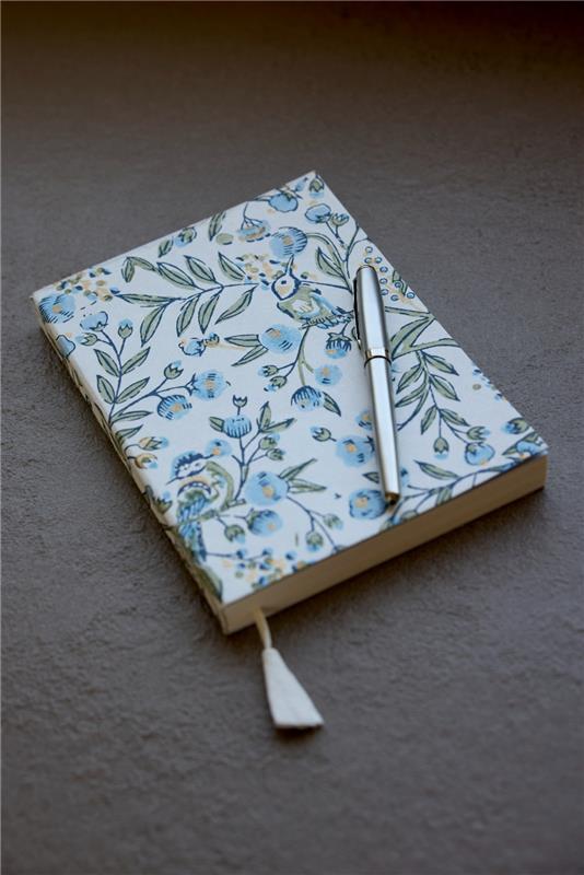 Block Printed Ruled Notebook (A5) - Song Birds Blue Stone