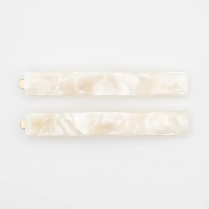 Pearly White Marble Hair Slides - Set of 2