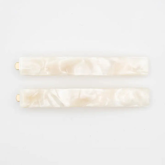 Pearly White Marble Hair Slides - Set of 2