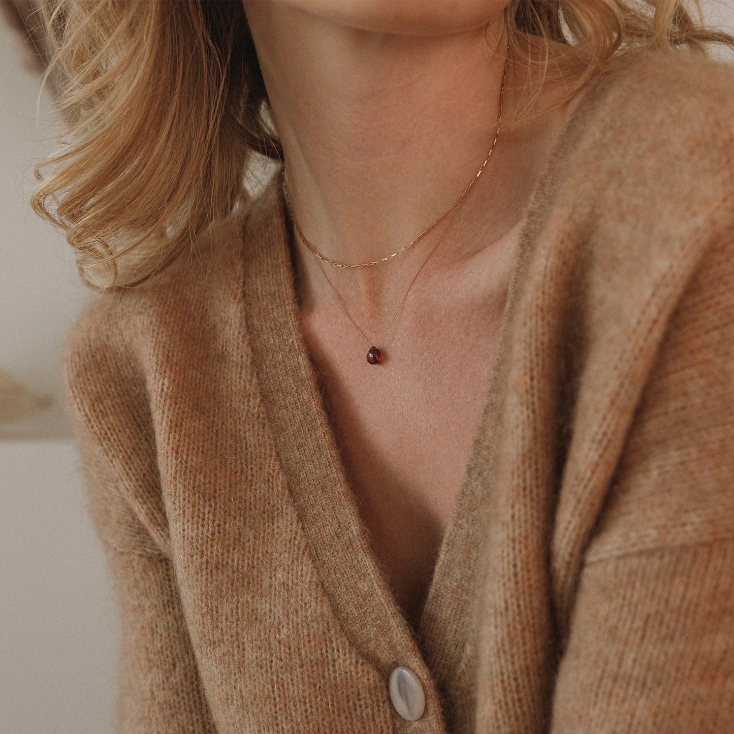 January Fine Cord Birthstone Necklace | Garnet